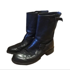 Frye Genuine Leather Veronica Short Leather Moto Mid Calf  Style Boots Black